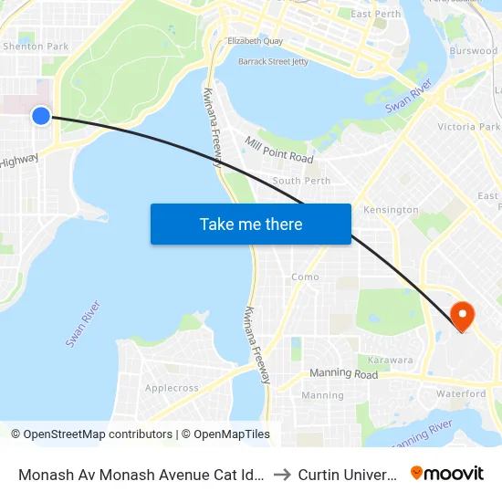 Monash Av Monash Avenue Cat Id 117 to Curtin University map