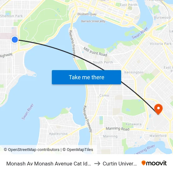 Monash Av Monash Avenue Cat Id 131 to Curtin University map