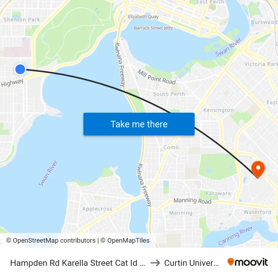 Hampden Rd Karella Street Cat Id 129 to Curtin University map
