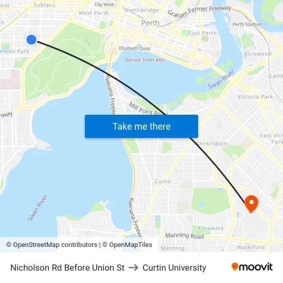 Nicholson Rd Before Union St to Curtin University map