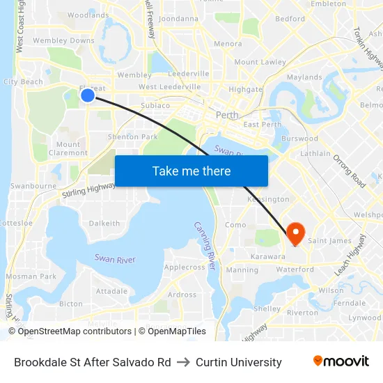 Brookdale St After Salvado Rd to Curtin University map