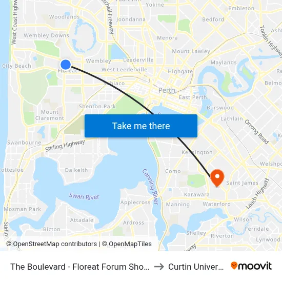 The Boulevard  - Floreat Forum Shop Ctr to Curtin University map