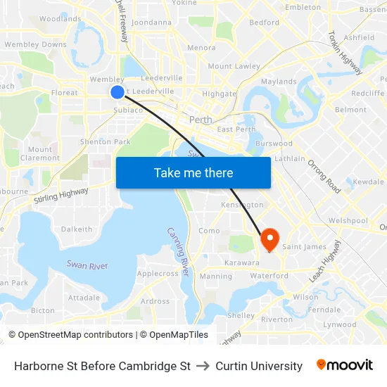 Harborne St Before Cambridge St to Curtin University map