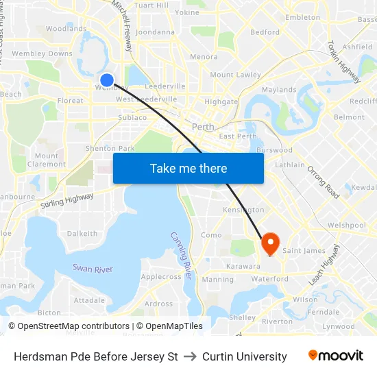 Herdsman Pde Before Jersey St to Curtin University map