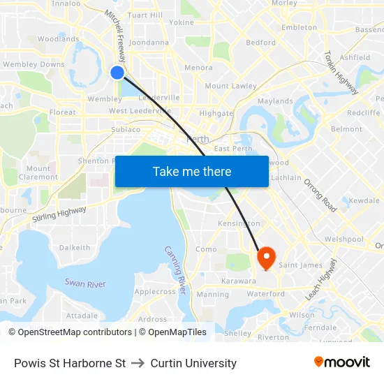 Powis St Harborne St to Curtin University map
