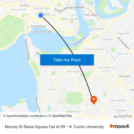 Murray St Raine Square Cat Id 99 to Curtin University map