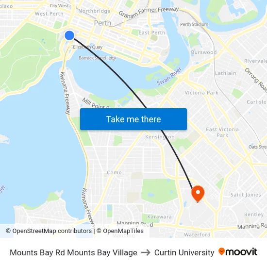 Mounts Bay Rd Mounts Bay Village to Curtin University map