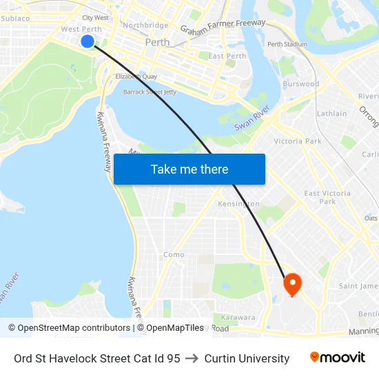 Ord St Havelock Street Cat Id 95 to Curtin University map