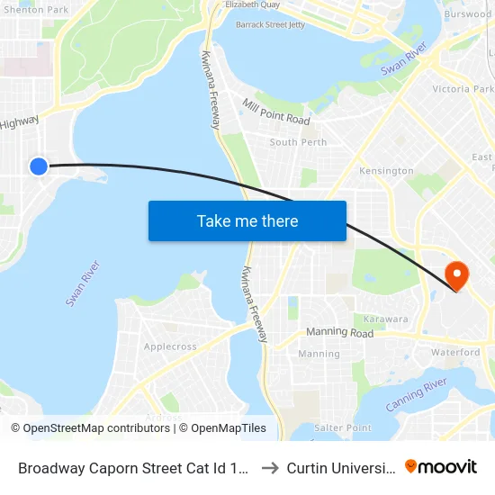 Broadway   Caporn Street Cat Id 124 to Curtin University map