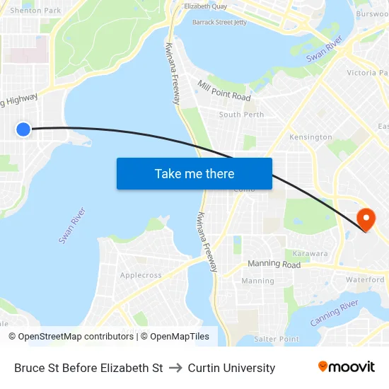 Bruce St Before Elizabeth St to Curtin University map