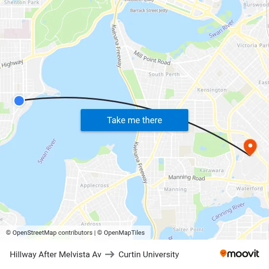 Hillway   After Melvista Av to Curtin University map