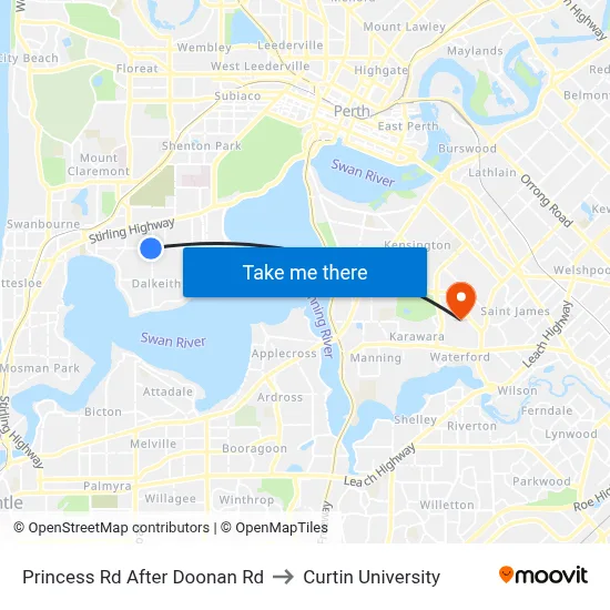Princess Rd After Doonan Rd to Curtin University map