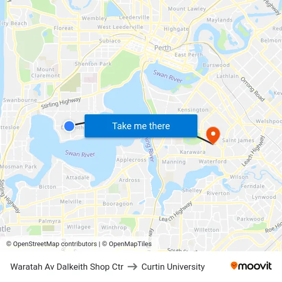 Waratah Av Dalkeith Shop Ctr to Curtin University map