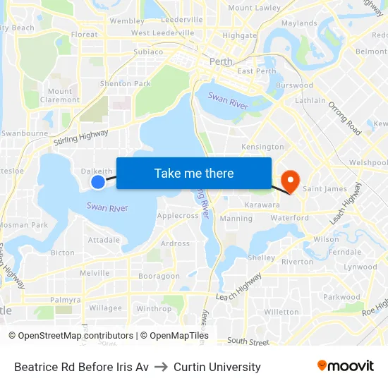 Beatrice Rd Before Iris Av to Curtin University map
