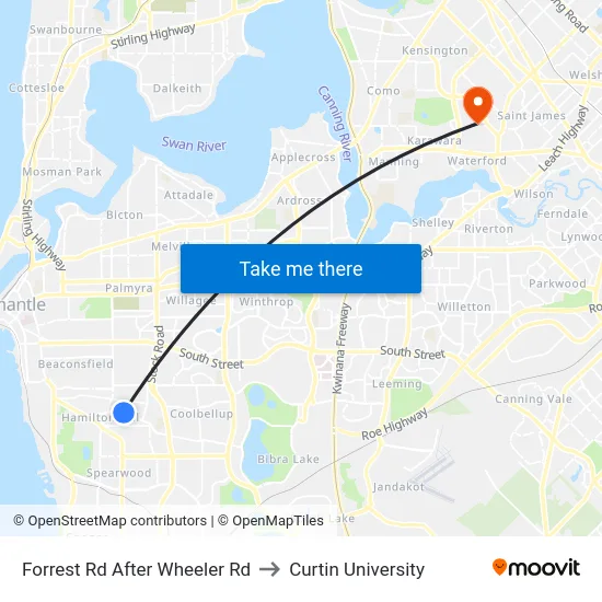 Forrest Rd After Wheeler Rd to Curtin University map