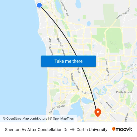 Shenton Av After Constellation Dr to Curtin University map