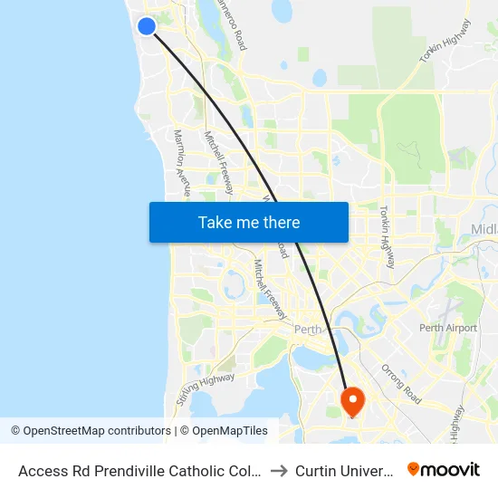Access Rd Prendiville Catholic College to Curtin University map