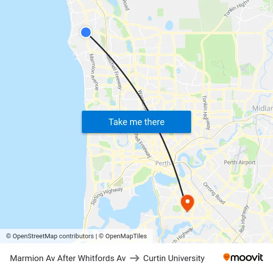 Marmion Av After Whitfords Av to Curtin University map
