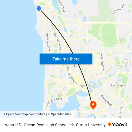 Venturi Dr Ocean Reef High School to Curtin University map