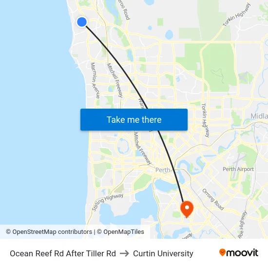Ocean Reef Rd After Tiller Rd to Curtin University map