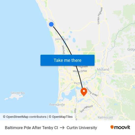 Baltimore Pde After Tenby Cl to Curtin University map