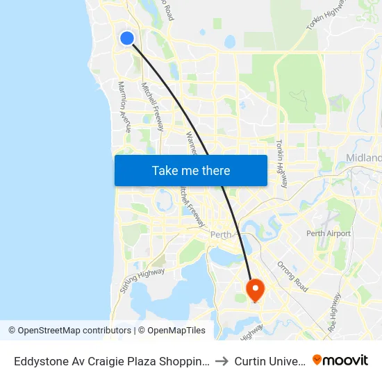 Eddystone Av Craigie Plaza Shopping Centre to Curtin University map