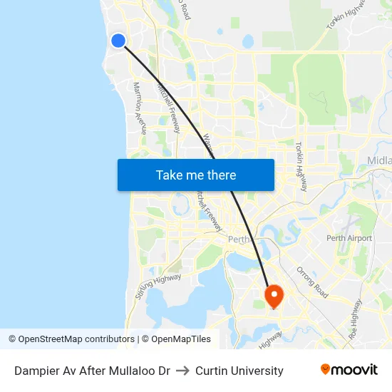 Dampier Av After Mullaloo Dr to Curtin University map