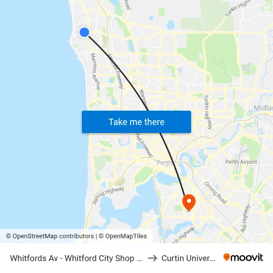 Whitfords Av - Whitford City Shop Ctre to Curtin University map