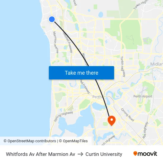 Whitfords Av After Marmion Av to Curtin University map
