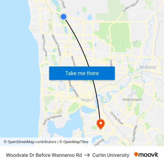 Woodvale Dr Before Wanneroo Rd to Curtin University map