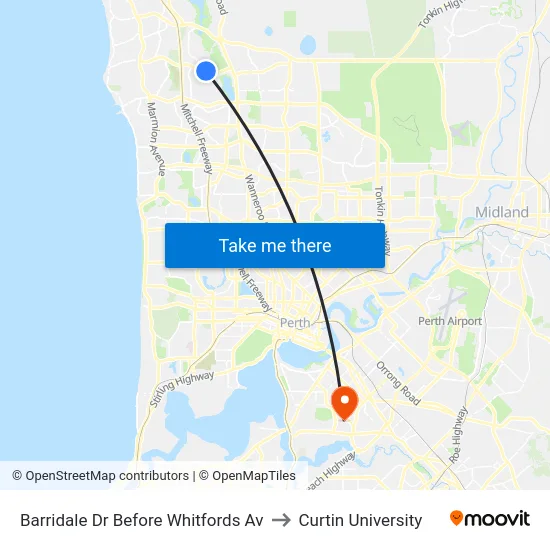Barridale Dr Before Whitfords Av to Curtin University map