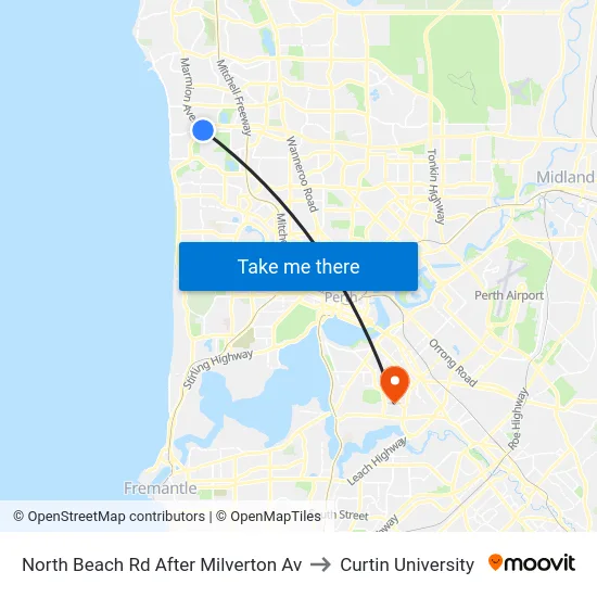 North Beach Rd After Milverton Av to Curtin University map