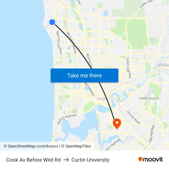 Cook Av Before Wild Rd to Curtin University map