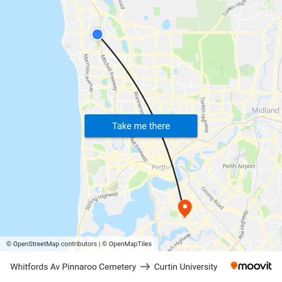 Whitfords Av Pinnaroo Cemetery to Curtin University map