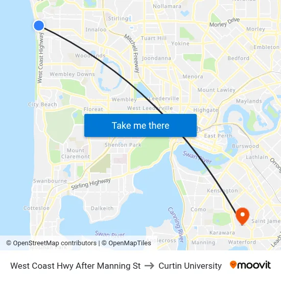 West Coast Hwy After Manning St to Curtin University map