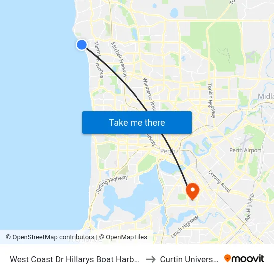 West Coast Dr Hillarys Boat Harbour to Curtin University map