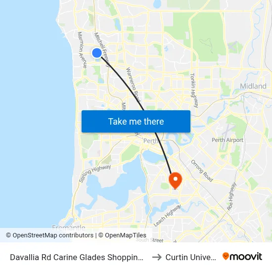 Davallia Rd Carine Glades Shopping Centre to Curtin University map