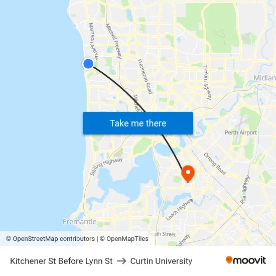 Kitchener St Before Lynn St to Curtin University map