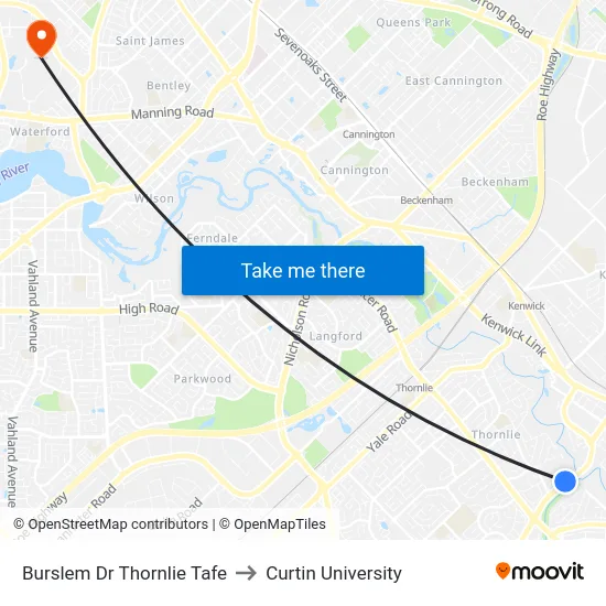 Burslem Dr Thornlie Tafe to Curtin University map