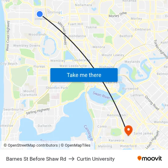 Barnes St Before Shaw Rd to Curtin University map
