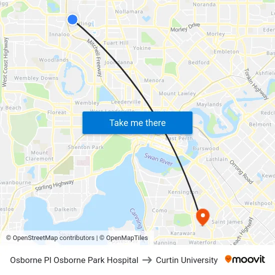 Osborne Pl Osborne Park Hospital to Curtin University map