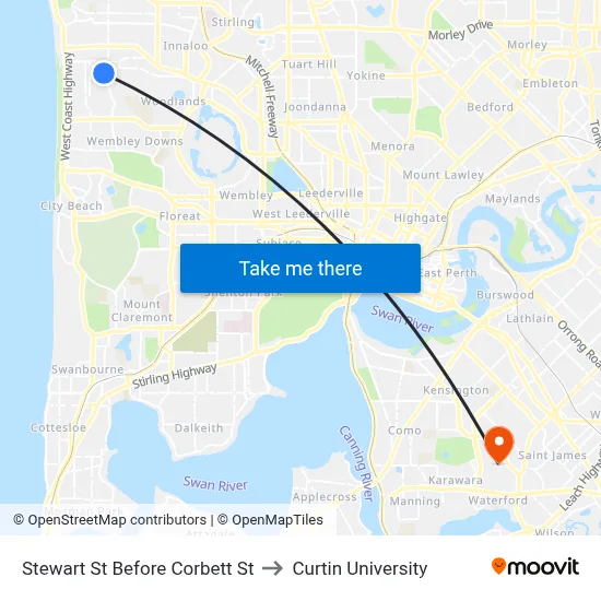 Stewart St Before Corbett St to Curtin University map