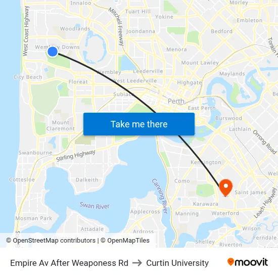 Empire Av After Weaponess Rd to Curtin University map