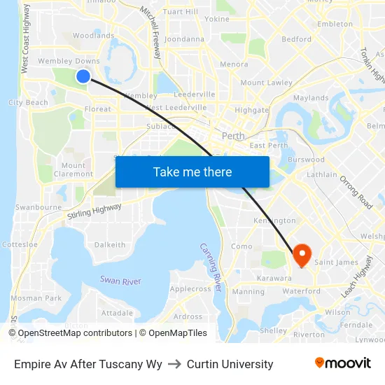 Empire Av After Tuscany Wy to Curtin University map