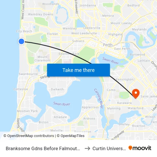 Branksome Gdns Before Falmouth Av to Curtin University map