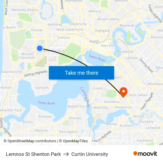 Lemnos St Shenton Park to Curtin University map