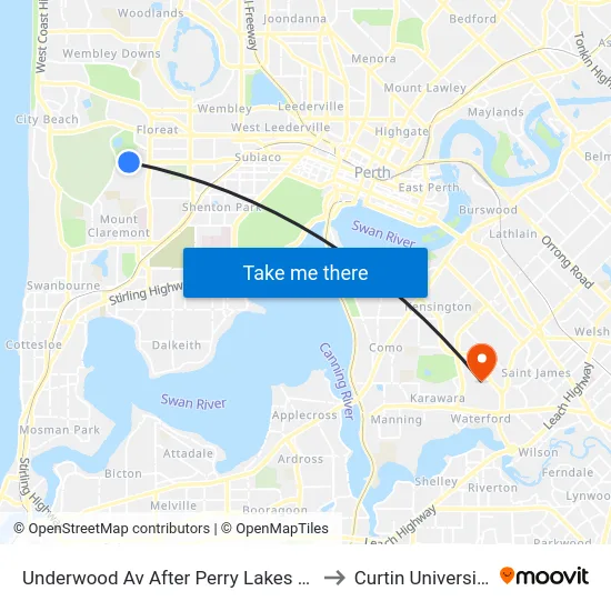 Underwood Av After Perry Lakes Dr to Curtin University map