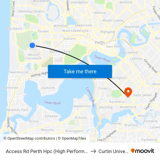 Access Rd Perth Hpc (High Performance Ctr) to Curtin University map