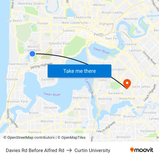 Davies Rd Before Alfred Rd to Curtin University map
