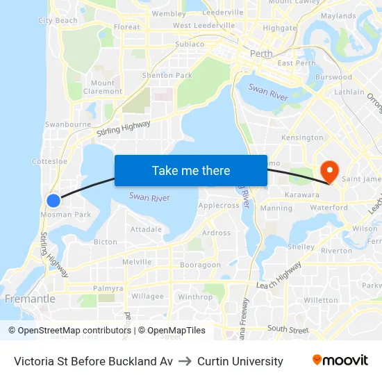 Victoria St Before Buckland Av to Curtin University map
